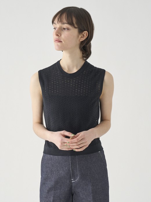 コットンレース編みノースリーブニットトップス | RIDLEY | 30G 詳細画像 BLACK 3