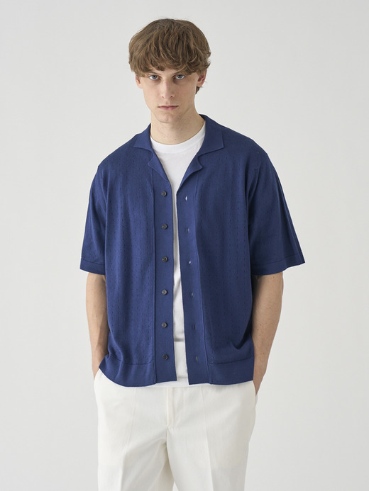 コットン アイレット柄ニットポロカーディガン | ROWARTH | 24G EASY FIT 詳細画像 FRENCH NAVY 1