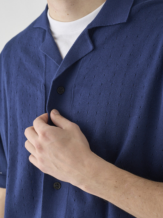 コットン アイレット柄ニットポロカーディガン | ROWARTH | 24G EASY FIT 詳細画像 FRENCH NAVY 8