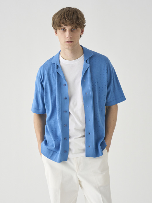 コットン アイレット柄ニットポロカーディガン | ROWARTH | 24G EASY FIT 詳細画像 SKYE BLUE 1