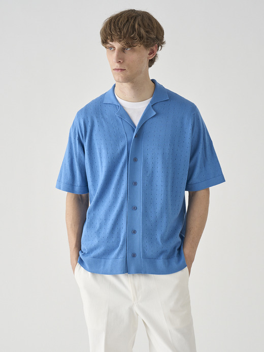 コットン アイレット柄ニットポロカーディガン | ROWARTH | 24G EASY FIT 詳細画像 SKYE BLUE 3