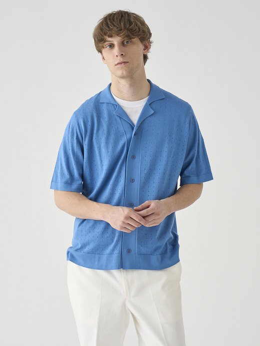 コットン アイレット柄ニットポロカーディガン | ROWARTH | 24G EASY FIT 詳細画像 SKYE BLUE 4