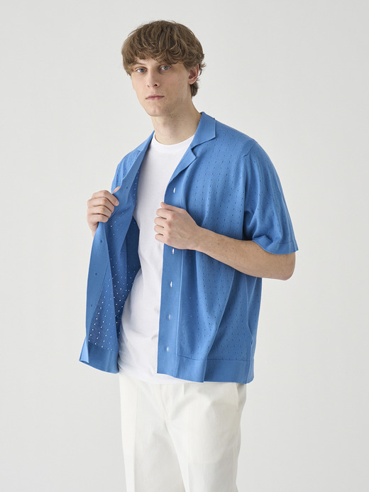 コットン アイレット柄ニットポロカーディガン | ROWARTH | 24G EASY FIT 詳細画像 SKYE BLUE 5