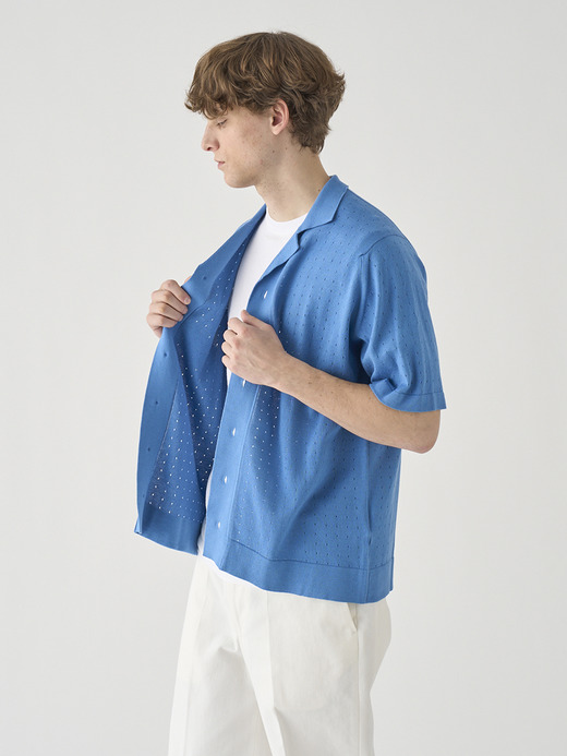 コットン アイレット柄ニットポロカーディガン | ROWARTH | 24G EASY FIT 詳細画像 SKYE BLUE 6