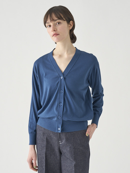 Ｖネック長袖コットンニットカーディガン | S4620 | 30G COMMON FIT 詳細画像 DELFT BLUE 1