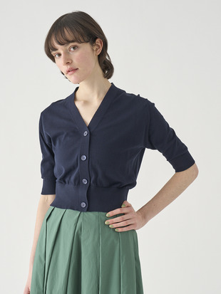 Ｖネック５分袖クロップドコットンニットカーディガン | S4741 | 30G