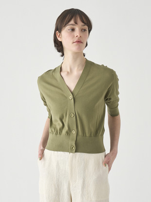 Ｖネック５分袖クロップドコットンニットカーディガン | S4741 | 30G