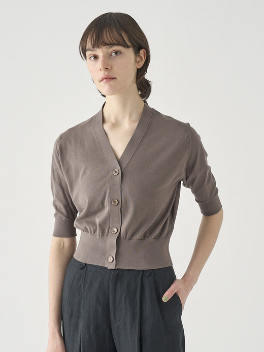 Ｖネック５分袖クロップドコットンニットカーディガン | S4741 | 30G 詳細画像 BEIGE MUSK 1