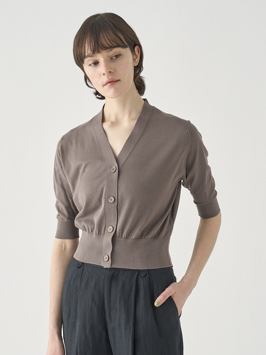 Ｖネック５分袖クロップドコットンニットカーディガン | S4741 | 30G 詳細画像 BEIGE MUSK 3