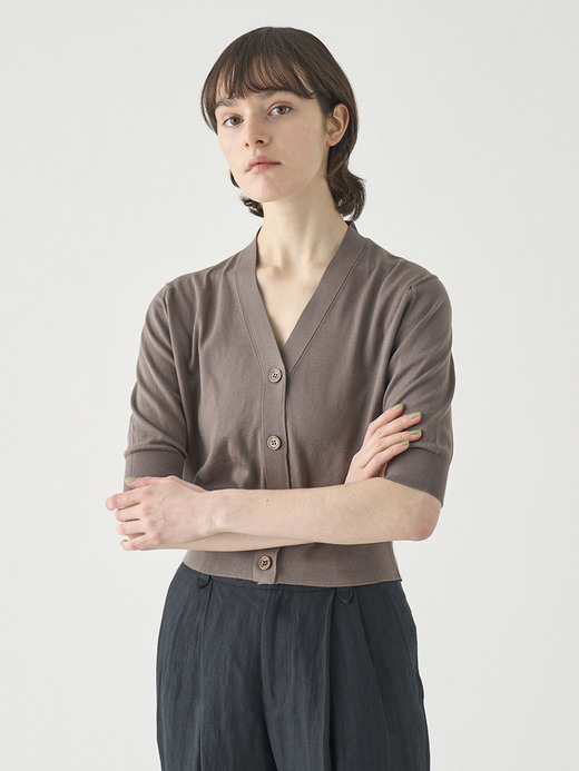 Ｖネック５分袖クロップドコットンニットカーディガン | S4741 | 30G 詳細画像 BEIGE MUSK 5
