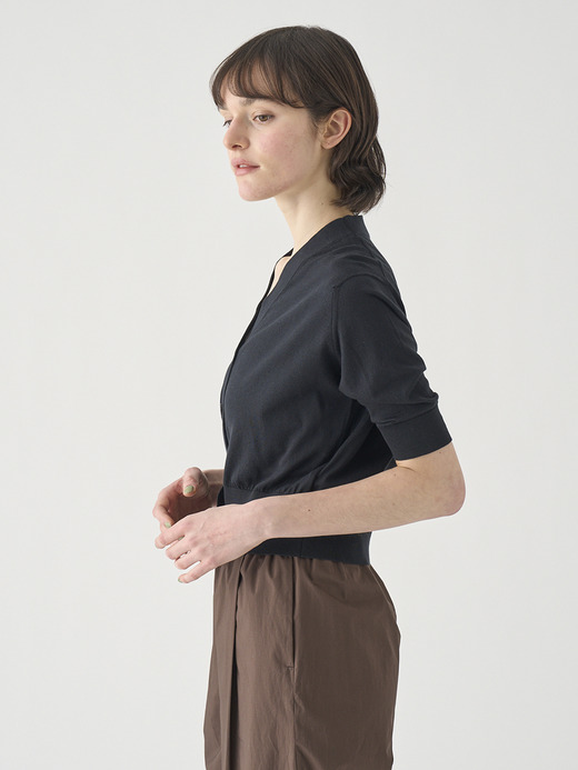 Ｖネック５分袖クロップドコットンニットカーディガン | S4741 | 30G 詳細画像 BLACK 4