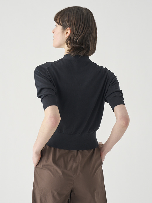 Ｖネック５分袖クロップドコットンニットカーディガン | S4741 | 30G 詳細画像 BLACK 5