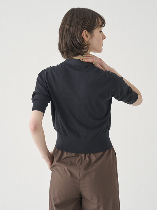 Ｖネック５分袖クロップドコットンニットカーディガン | S4741 | 30G 詳細画像 BLACK 6