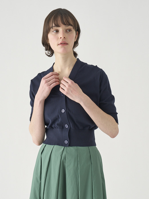 Ｖネック５分袖クロップドコットンニットカーディガン | S4741 | 30G 詳細画像 NAVY 3