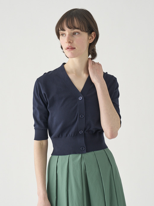 Ｖネック５分袖クロップドコットンニットカーディガン | S4741 | 30G 詳細画像 NAVY 4