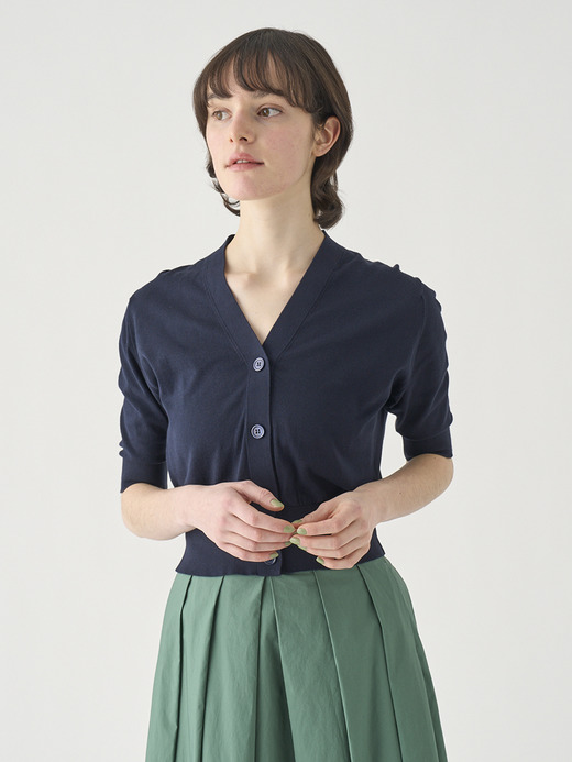 Ｖネック５分袖クロップドコットンニットカーディガン | S4741 | 30G 詳細画像 NAVY 5