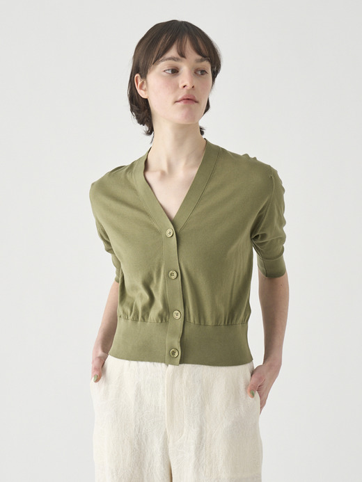 Ｖネック５分袖クロップドコットンニットカーディガン | S4741 | 30G 詳細画像 TARRAGON 1