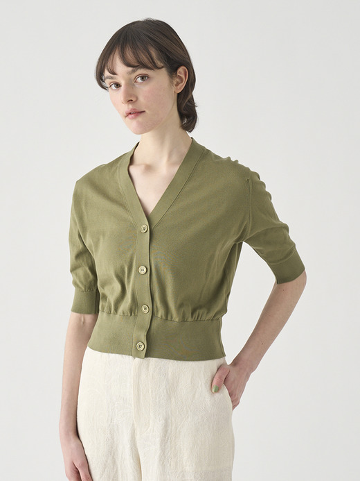 Ｖネック５分袖クロップドコットンニットカーディガン | S4741 | 30G 詳細画像 TARRAGON 3