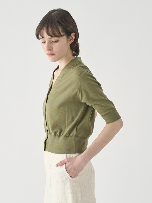 Ｖネック５分袖クロップドコットンニットカーディガン | S4741 | 30G 詳細画像 TARRAGON 4