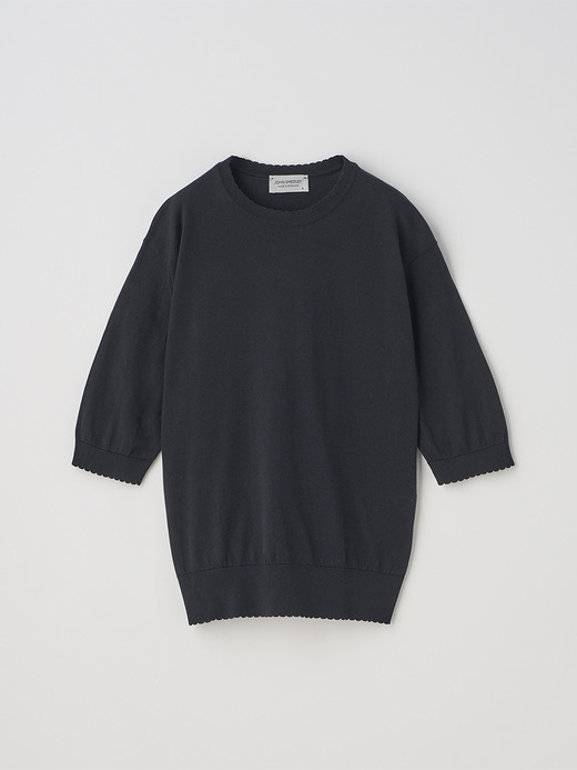 コットンスカラップ半袖ニットプルオーバー | S4835 | 30G 詳細画像 BLACK 2