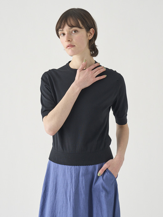 コットンスカラップ半袖ニットプルオーバー | S4835 | 30G 詳細画像 BLACK 3