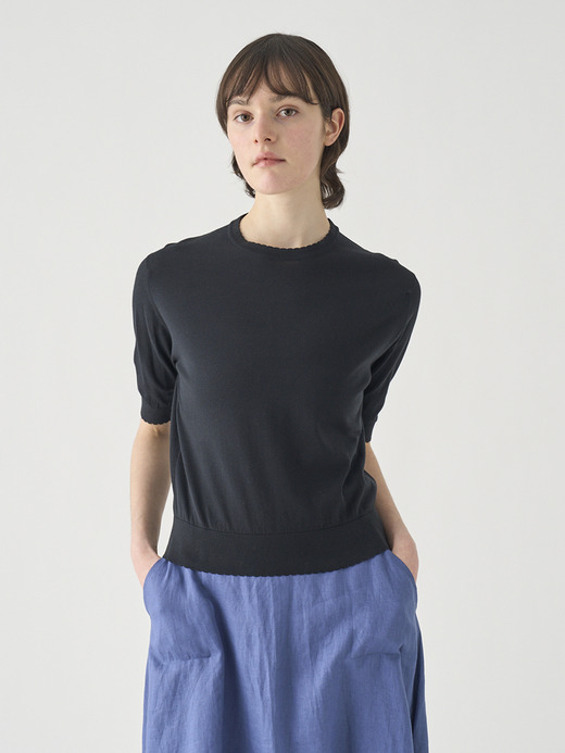 コットンスカラップ半袖ニットプルオーバー | S4835 | 30G 詳細画像 BLACK 4