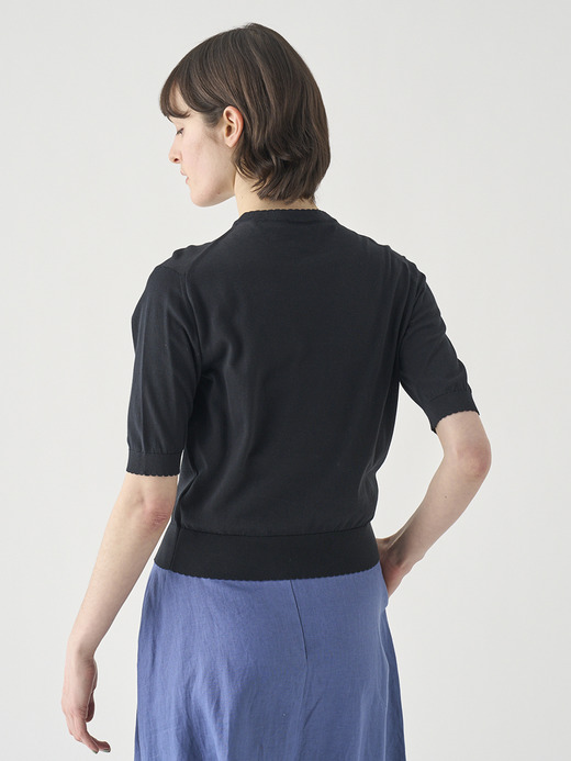 コットンスカラップ半袖ニットプルオーバー | S4835 | 30G 詳細画像 BLACK 7