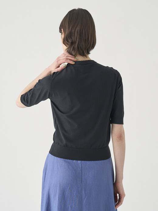 コットンスカラップ半袖ニットプルオーバー | S4835 | 30G 詳細画像 BLACK 9