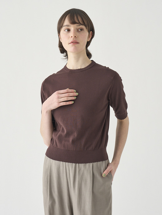 コットンスカラップ半袖ニットプルオーバー | S4835 | 30G 詳細画像 RAISIN 1