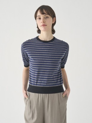 コットンスカラップボーダー半袖ニットプルオーバー | S4836 | 30G