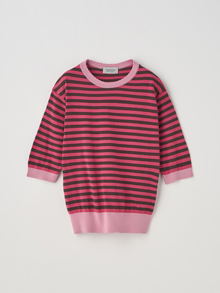 コットンスカラップボーダー半袖ニットプルオーバー | S4836 | 30G