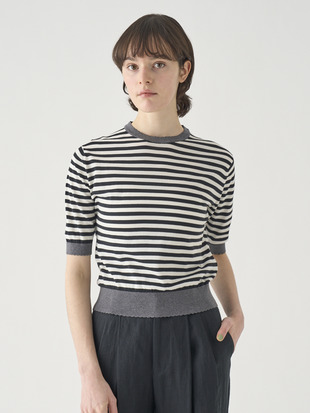 コットンスカラップボーダー半袖ニットプルオーバー | S4836 | 30G