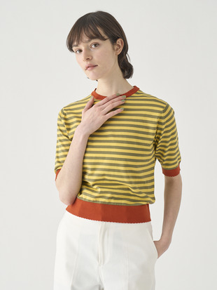 コットンスカラップボーダー半袖ニットプルオーバー | S4836 | 30G