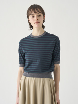 コットンスカラップボーダー半袖ニットプルオーバー | S4836 | 30G