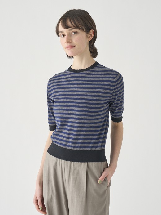 コットンスカラップボーダー半袖ニットプルオーバー | S4836 | 30G 詳細画像 NO1(S4836) 2