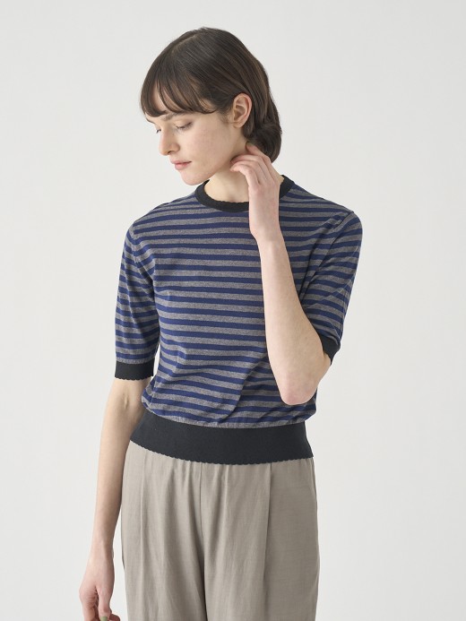 コットンスカラップボーダー半袖ニットプルオーバー | S4836 | 30G 詳細画像 NO1(S4836) 3