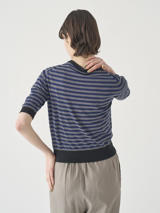 コットンスカラップボーダー半袖ニットプルオーバー | S4836 | 30G 詳細画像 NO1(S4836) 6