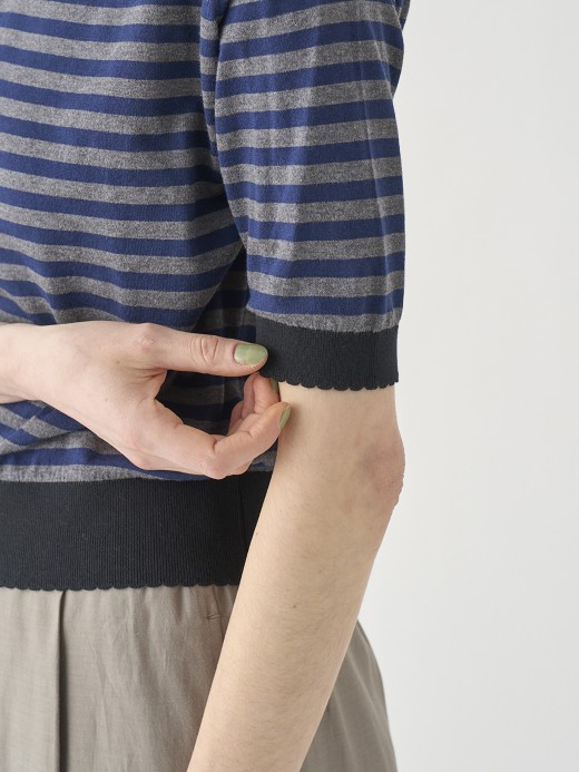 コットンスカラップボーダー半袖ニットプルオーバー | S4836 | 30G 詳細画像 NO1(S4836) 7