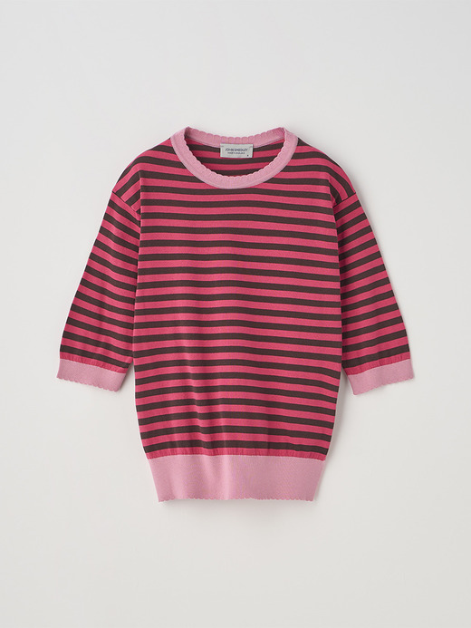 コットンスカラップボーダー半袖ニットプルオーバー | S4836 | 30G 詳細画像 NO2(S4836) 1