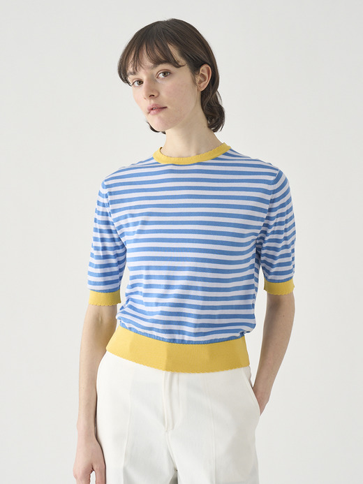 コットンスカラップボーダー半袖ニットプルオーバー | S4836 | 30G 詳細画像 NO3(S4836) 4