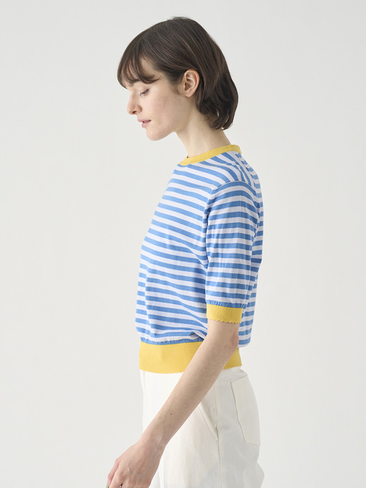 コットンスカラップボーダー半袖ニットプルオーバー | S4836 | 30G 詳細画像 NO3(S4836) 5