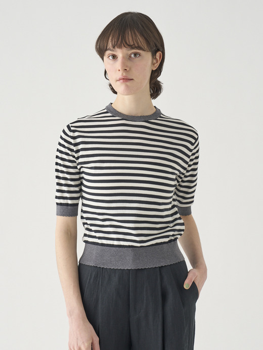 コットンスカラップボーダー半袖ニットプルオーバー | S4836 | 30G 詳細画像 NO4(S4836) 1