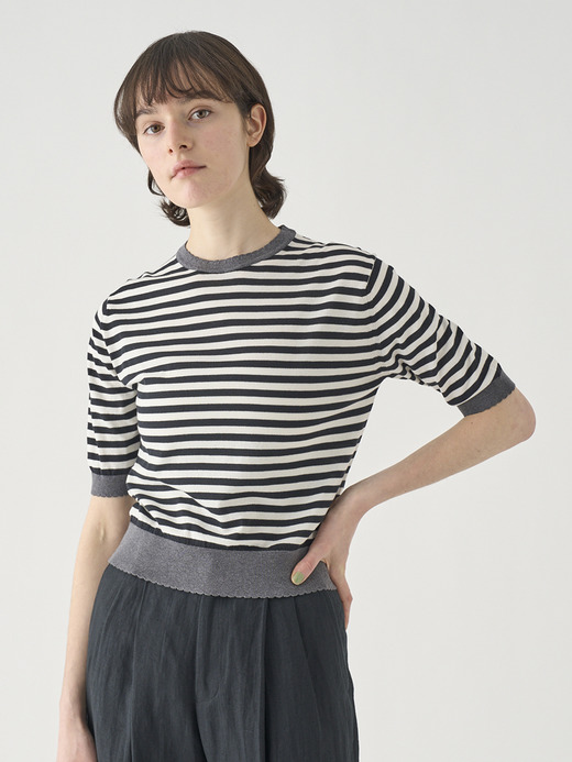 コットンスカラップボーダー半袖ニットプルオーバー | S4836 | 30G 詳細画像 NO4(S4836) 3