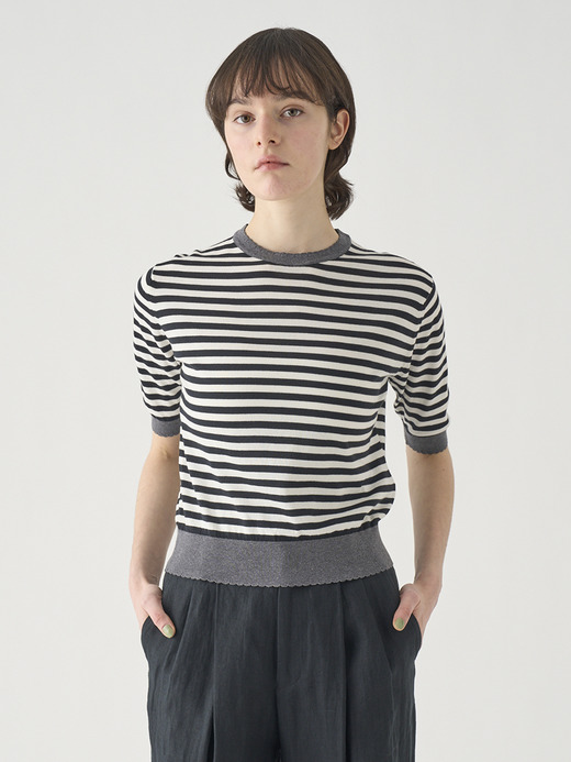 コットンスカラップボーダー半袖ニットプルオーバー | S4836 | 30G 詳細画像 NO4(S4836) 4