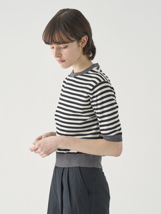 コットンスカラップボーダー半袖ニットプルオーバー | S4836 | 30G 詳細画像 NO4(S4836) 5