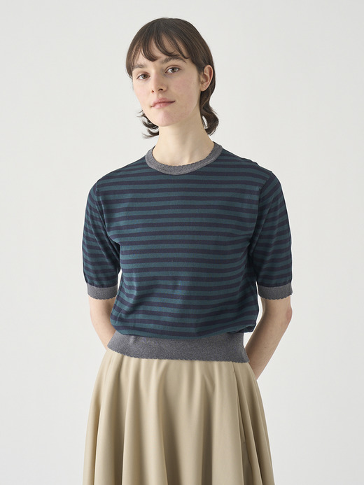 コットンスカラップボーダー半袖ニットプルオーバー | S4836 | 30G 詳細画像 NO6(S4836) 3