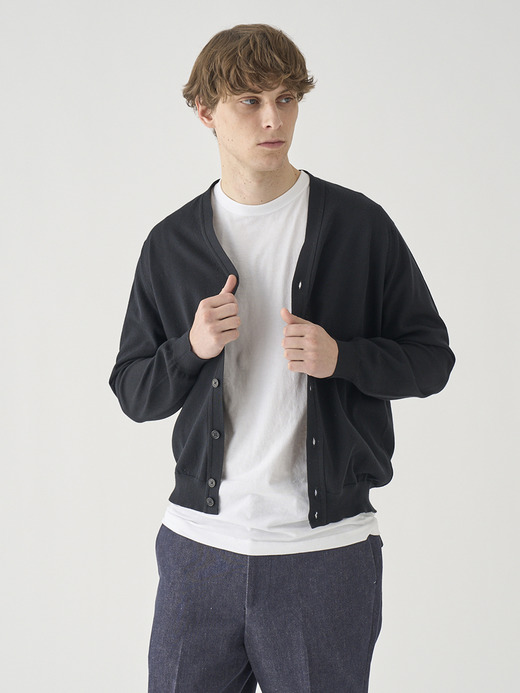 コットン Vネックニットカーディガン | S4889 | 24G MODERN FIT 詳細画像 BLACK 3