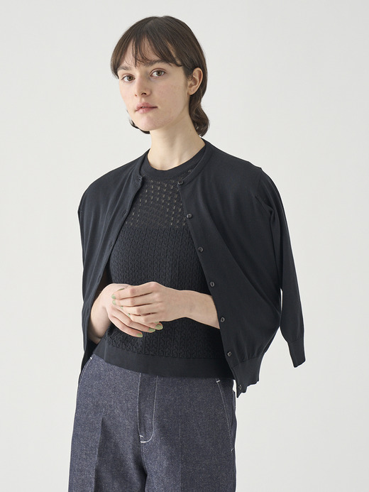 コットンクルーネック７分袖ニットカーディガン | S4901 | 30G 詳細画像 BLACK 1