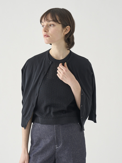 コットンクルーネック７分袖ニットカーディガン | S4901 | 30G 詳細画像 BLACK 3
