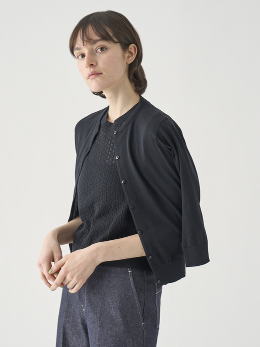 コットンクルーネック７分袖ニットカーディガン | S4901 | 30G 詳細画像 BLACK 4